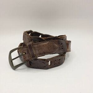 Relic Mens 45" Leather Belt Brown Linked Cutout Geometric RL5107 200 34